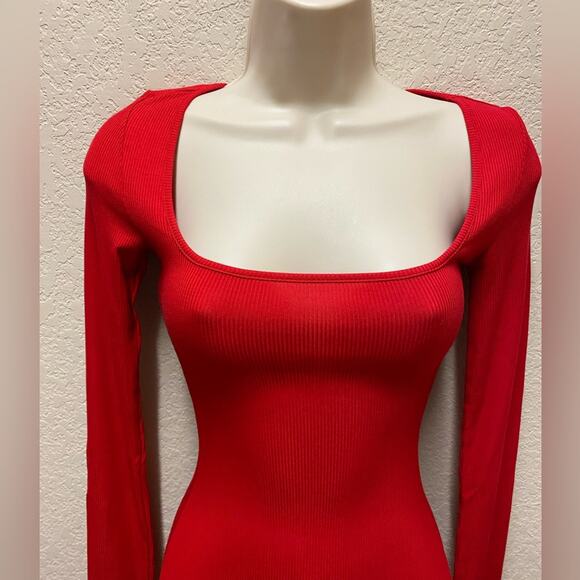 Inlyric Red Long Sleeve Ribbed Dress Loungewear Sz XS - Picture 2 of 8